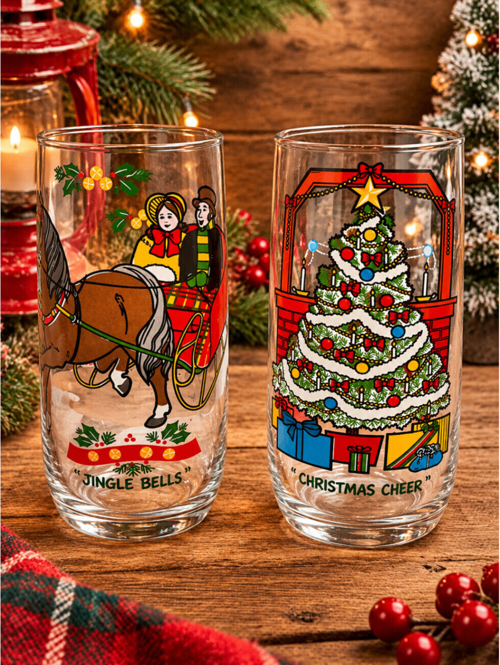Vintage 1984 Pepsi Christmas Collection Glasses Set Jingle Bells Christmas Tree